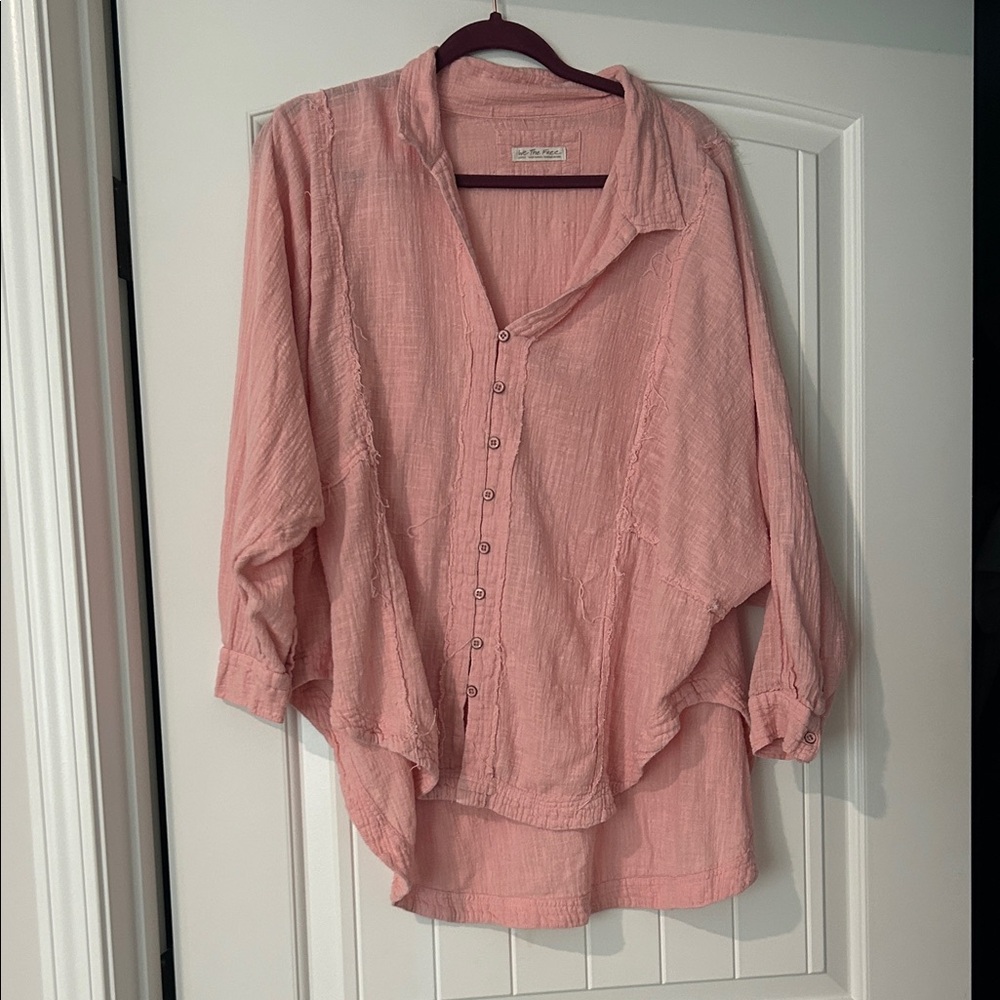 Free People Dusty Pink Button-Down Gauze Shirt